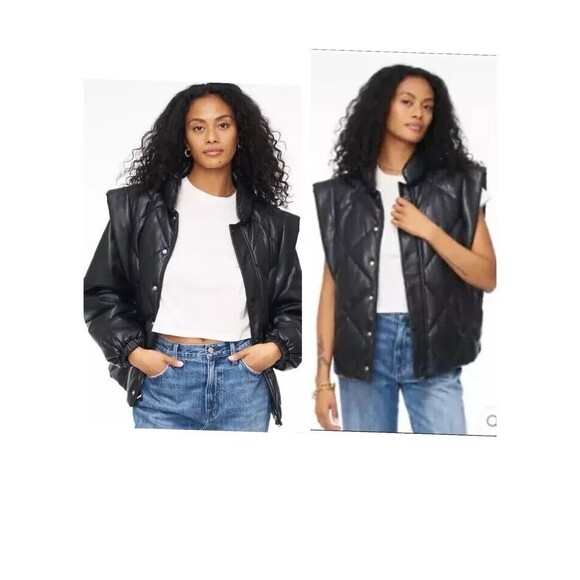 Pistola Jackets & Blazers - PISTOLA Callista Leather Puffer Jacket Vegan Leather W/Removable Sleeves‎ XS NWT